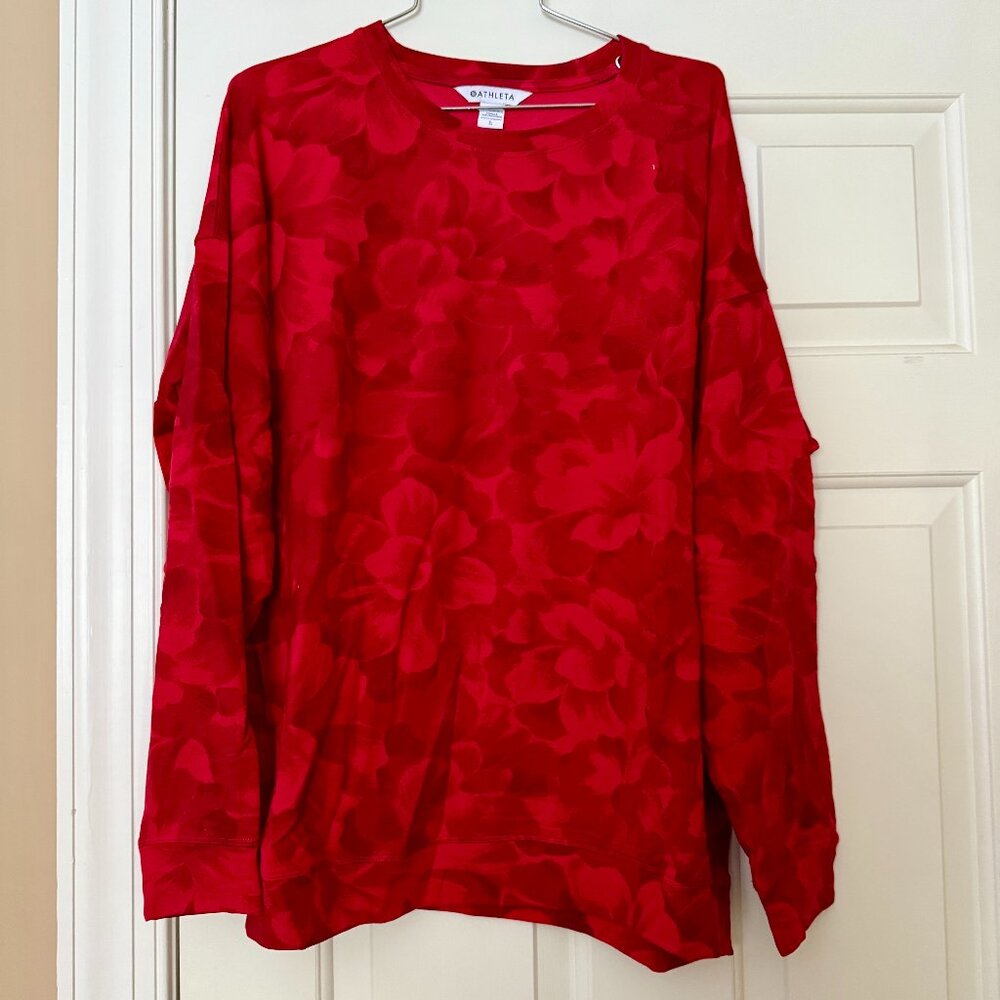 Athleta Coaster Luxe Floral Red Sweatshirt